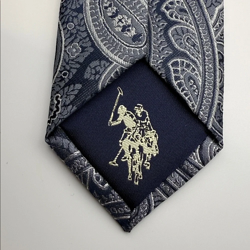 U.S. Polo Assn. Navy & Silvery Gray Paisley Hand Made Tie,Office,Formal